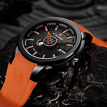 Mens Rubber Strap Military Sports Watches Men's Creative Day and Date Waterproof Wrist Watch Men's standard Orange