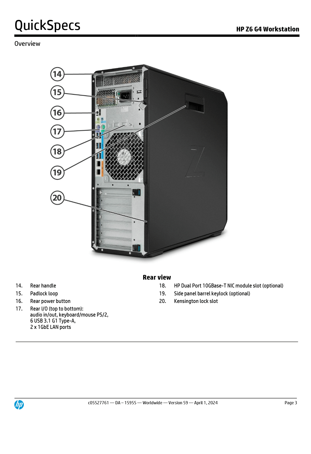 HP Z6 G4 Workstation Professional PC, Intel Xeon Gold 6138, 64GB