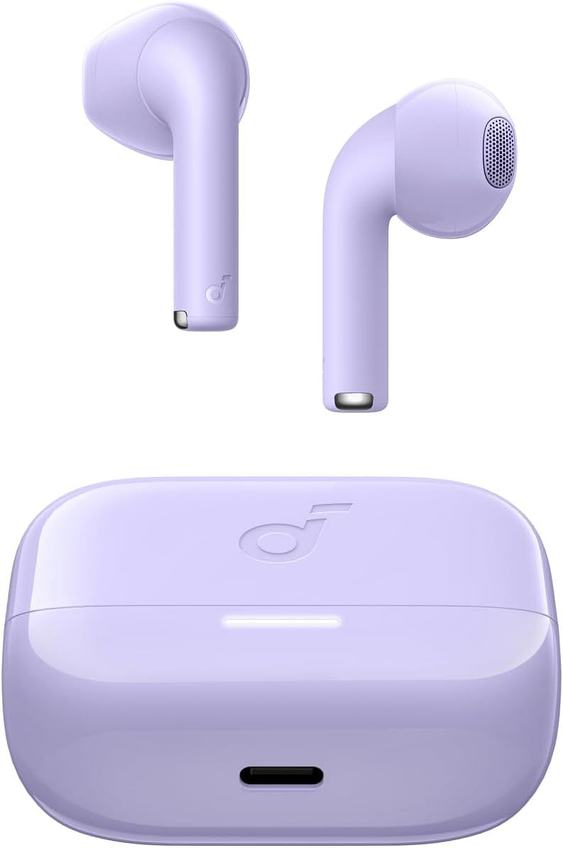 Soundcore Anker K20i Wireless Earbuds, Semi-In-Ear Bluetooth 5.3, 36 Hours Playtime, Fast Charging, Clear Sound and Calls with 2 ENC Microphones, Custom EQ, IPX5, App Control - Purple