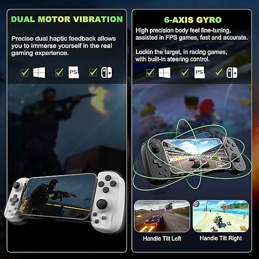 Phone Game Controller D6 for iPhone 16/Android/PC/Switch Play COD Genshin Diablo Support Streaming on PS5/PS4/Xbox/PC Console, Cloud Gaming Wireless Gamepad Joystick Turbo/6-Axis Gyro/Dual Motor Best Gift For Family and Friends in Christmas and New Year