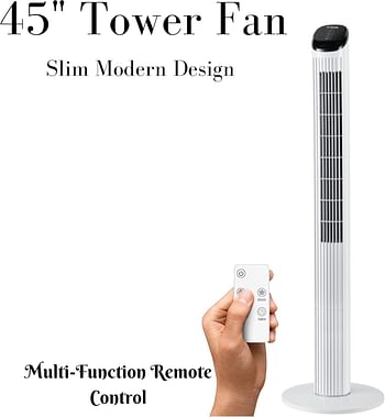 KHIND 45 Inch Tower Fan with 7.5 Hour Timer Function, Whisper-Quiet Operation, Touch Screen and Overheat Protection, Space-Saving Design, ideal for Bedrooms and Offices FD301R - White