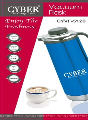 Cyber Stainless Steel vacuum Flask, 2.0 Ltr - Blue