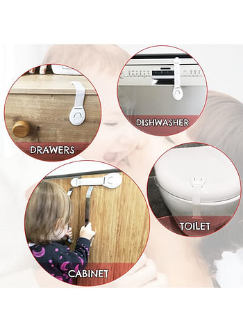 6Pcs Child Safety Cabinet Locks Heavy Duty Spring-Loaded Baby Proof Latch for Cabinets Drawers Appliances Easy Install with Adhesive Durable Invisible Design Plain White