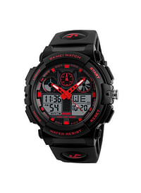 SKMEI 1270 Digital Analog Sport Watch Dual Display Waterproof LED Backlight Stopwatch Alarm and Dual Time Function Durable Wristwatch for Men Red