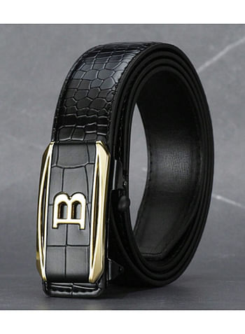 Leather Belt for Men Crocodile Pattern Dress Belt with Automatic Buckle Adjustable Fit for Formal and Casual Wear Black