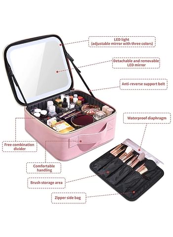 Cosmetic Organizer Bag with Rechargeable LED Mirror with 3 LED Brightness Modes and Makeup Sponge (Multicolour)