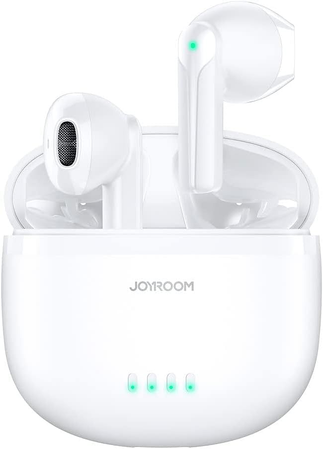 JOYROOM Airpod Dual-Mic ENC True Wireless Earphones 21 Hours of Battery Life, IPX4 Waterproof, Lightweight Half-In-Ear Design, and Dual-Mic ENC Call Noise Reduction for Clear Sound - White