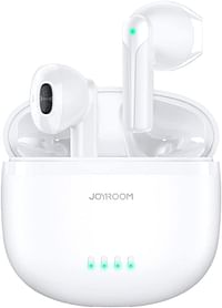 سماعات أذن JOYROOM Airpod Dual-Mic ENC True اللاسلكية تدوم 21 ساعة من عمر البطارية، IPX4 مقاومة للماء، تصميم خفيف الوزن نصف داخل الأذن، وميكروفون مزدوج ENC للحد من الضوضاء للحصول على صوت واضح - أبيض