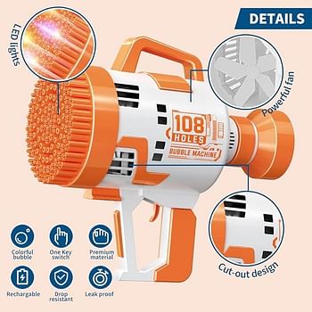 New High-Quality Upgraded Handheld Bubble Cannon Gun 108 Holes Bubble Machine Gun, Bubble Blower with Colorful Lights, For Wedding, Day-Graduation, Day-Summer, Parties-Camping Trips-Carnivals-Beaches, Gift For New-Couples, Toddlers, Teenagers, Boys And Gi