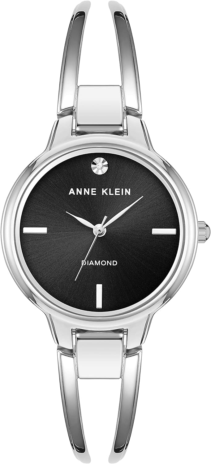 Anne Klein Women's Genuine Diamond Dial Bangle Watch Japanese - Silver, Black