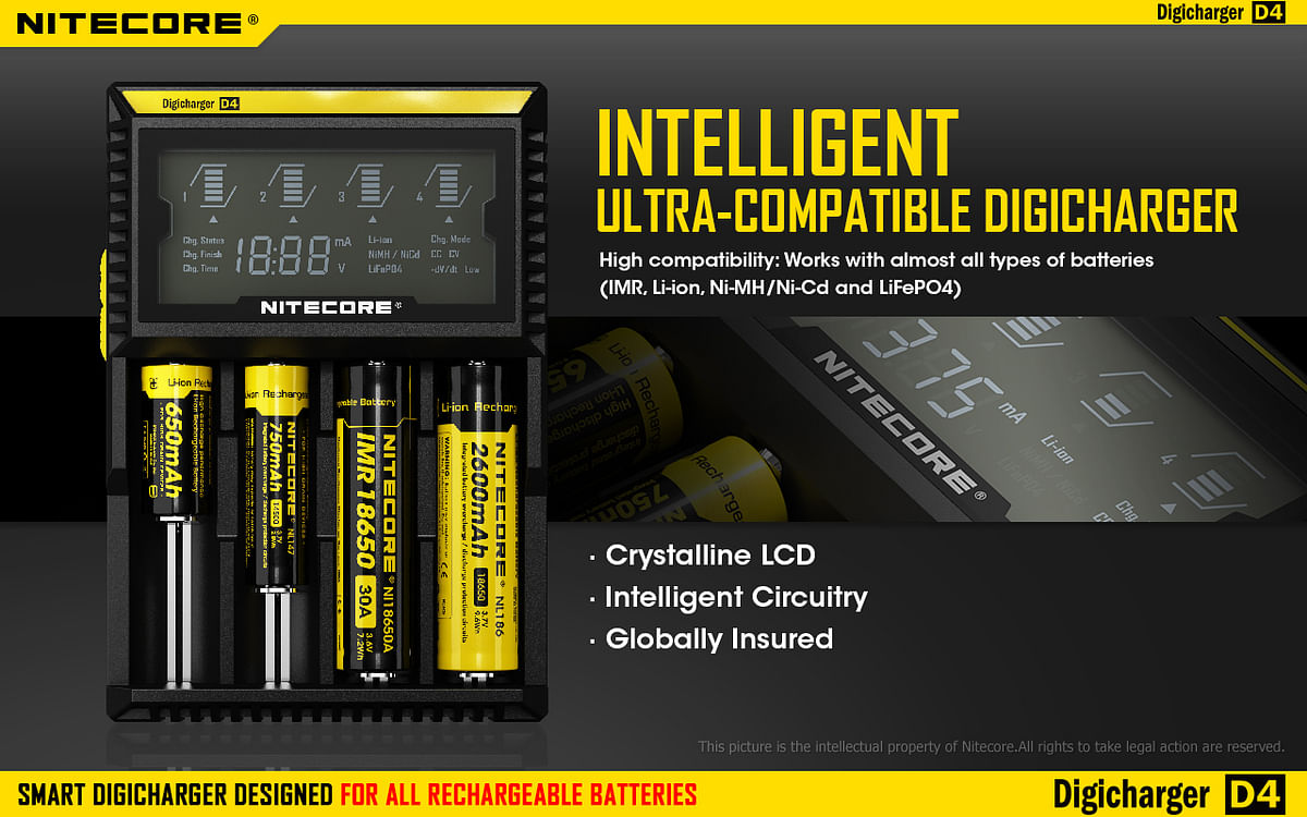 NITECORE D4 Digicharger for Rechargeable Battery with LCD Display