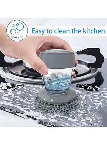 Stainless Steel Pan Sponge - Dish Soap Dispenser, Dishwasher Cleaning Brush, Pot Scan Pad, Metal Dish Scrubber, for Kitchen - Multicolour