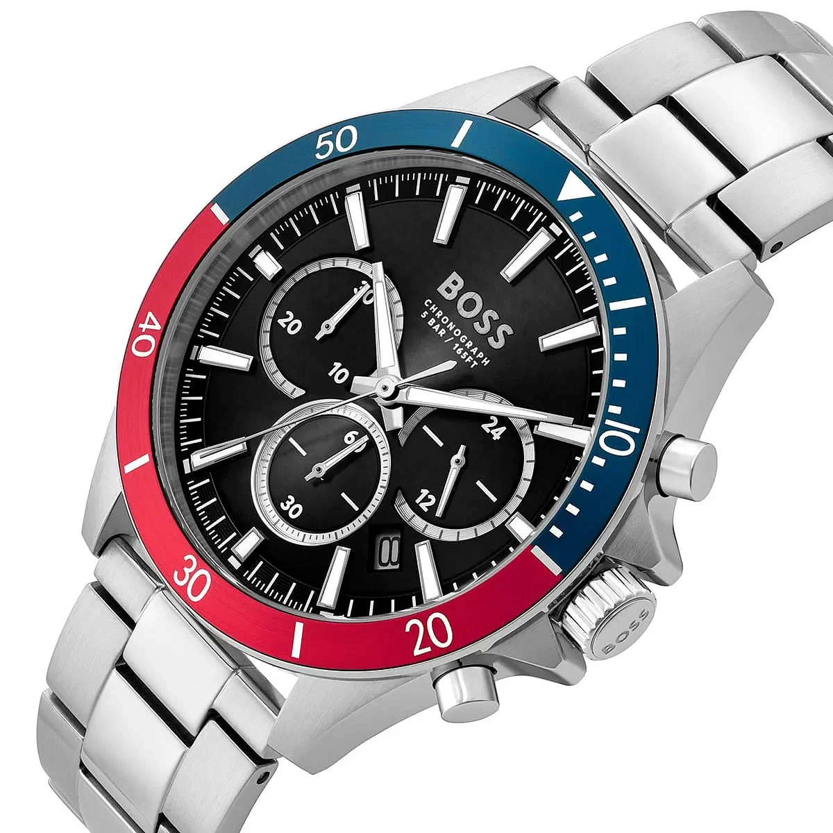 HUGO BOSS TROPER CHRONOGRAPH WATCH Steel Bracelet Black dial HB1514108 45mm - Blue,Red