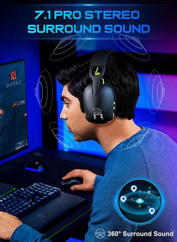 onikuma B2 Wireless Gaming Headset with Mic,Over-Ear Gaming Headphone for PS4, PS5, PC, Switch, Mac,2.4GHz Bluetooth 5.3 Gaming Headphones with Noise Cancelling Mic - Black