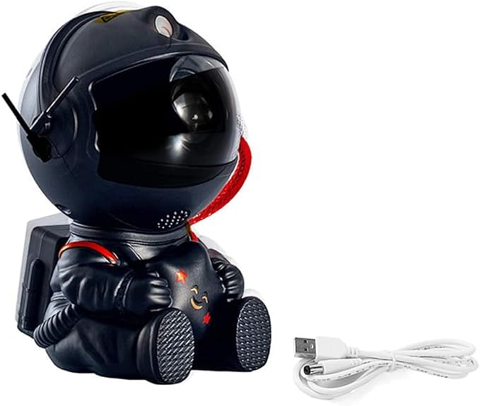 Kids Gift Projector Lamp Modern Black Astronaut with Aurora Space Star LED Light