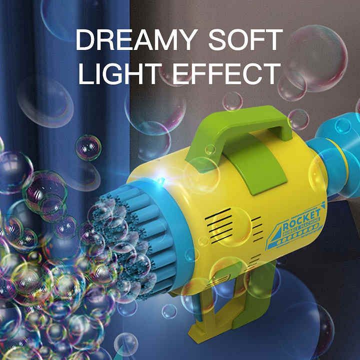 New Upgraded Hand-held Electric Blower 48 Holes Bubble Machine Toddlers Outdoor Garden Party Soap Water High Quality Summer Fun Bubble Gun with Bright LED Light For Kids Outdoor Party Wedding Gift For Boys Girls Yellow/Blue