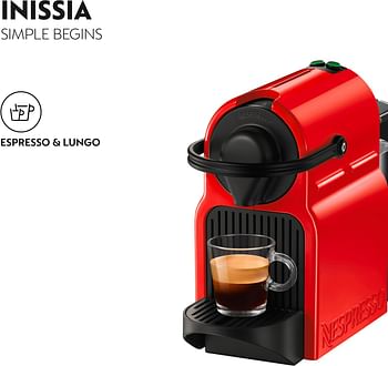 Nespresso Inissia coffee machine Bundle with Aeroccino 3 by Nespresso - Ruby Red