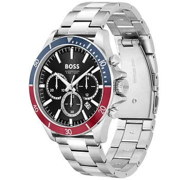 HUGO BOSS TROPER CHRONOGRAPH WATCH Steel Bracelet Black dial HB1514108 45mm - Blue,Red