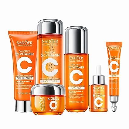 Vitamin C Skin Care Set With Cleanser, Toner, Face Serum, Face Cream, And Eye Cream, Face Lotion,Skin Care Products For Teenage Girls, Gentle Skin Cleaning & Care Travel Size Kit