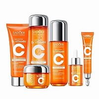 Vitamin C Skin Care Set With Cleanser, Toner, Face Serum, Face Cream, And Eye Cream, Face Lotion,Skin Care Products For Teenage Girls, Gentle Skin Cleaning & Care Travel Size Kit