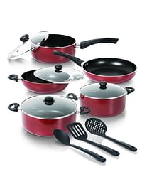 DELICI 12 Piece Nonstick Cookware Set With Glass Lids And 3 Nylon Spatula, PFOA Free-High Temperature Resistant Exterior Coating-ACS12M