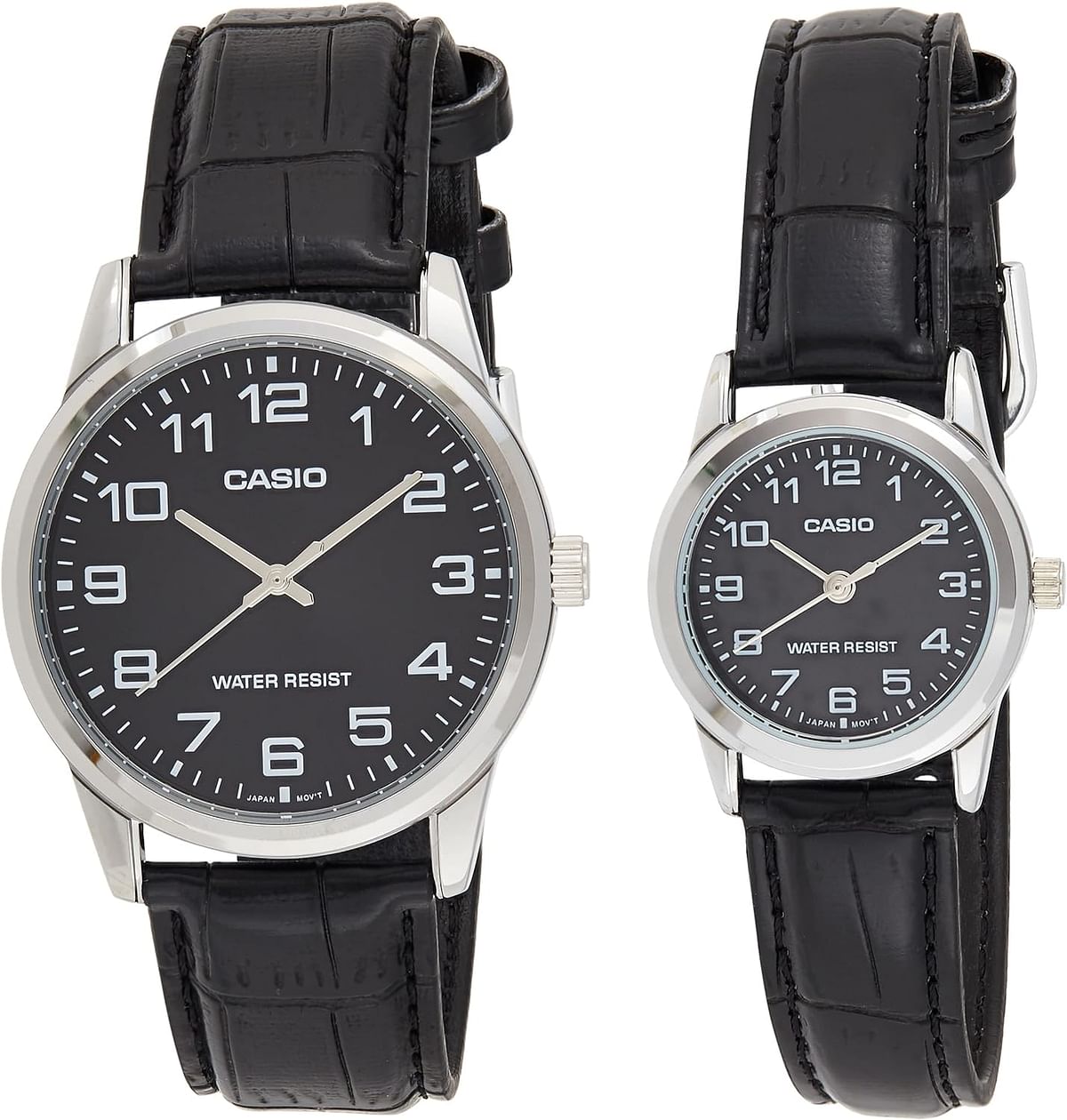 Casio His & Hers Black Dial Leather Band Couple Watch - MTP/LTP-V001L-1BUDF