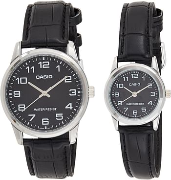 Casio His & Hers Black Dial Leather Band Couple Watch - MTP/LTP-V001L-1BUDF