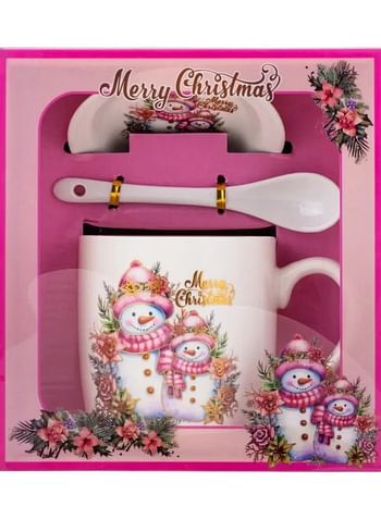 Christmas Mug Set with Plate and Spoon, packed in a box, ceramic, 350 ml, 13 cm wide, 9 cm long