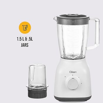 Clikon 2 in 1 Countertop Blender with 1.5 Liter & 0.5 Liter BPA Free Jars, Wet and Dry Grinder Jar, 350 Watts, Grey - CK2630