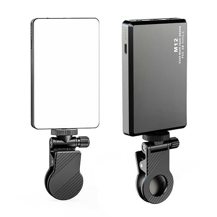 M12 Rechargeable Square Photography Phone Clip LED Fill Light Streaming Makeup Webcam Lighting Zoom Call Pocket Video Light