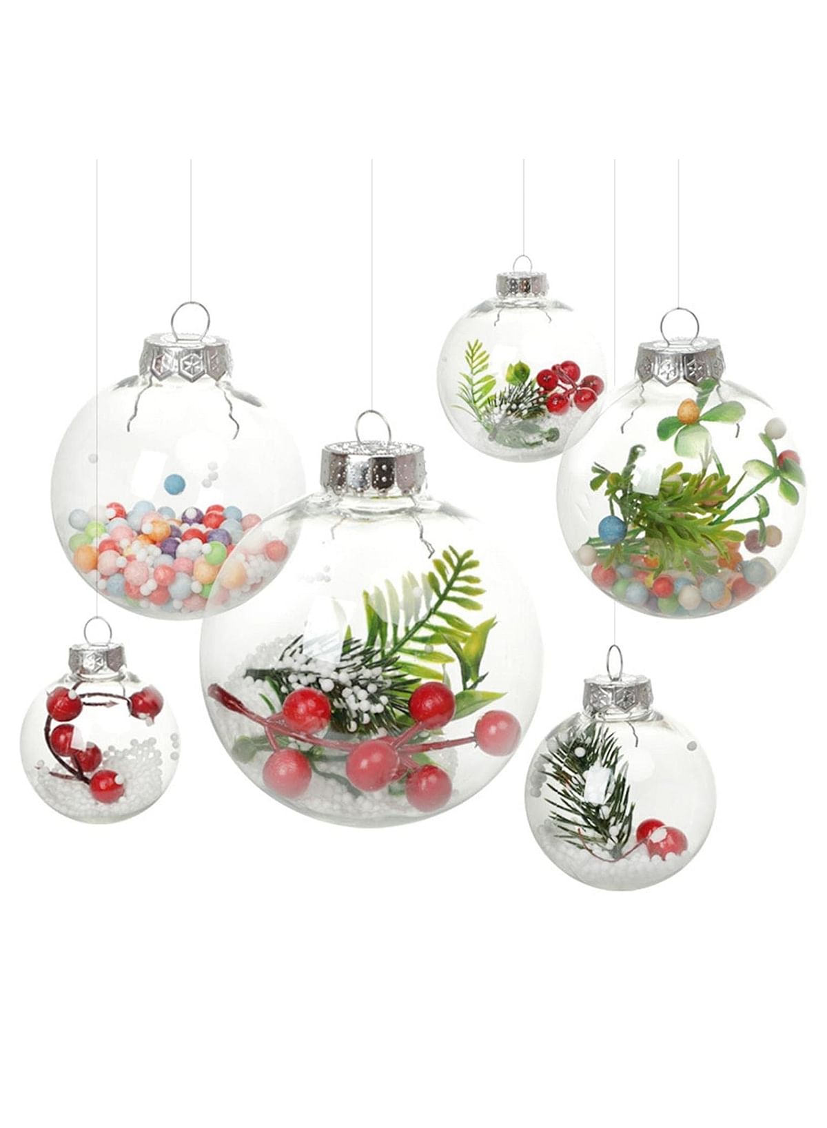 6X Clear Christmas Ball Ornaments Party Supplies for Bedroom Christmas 8Cm Argent