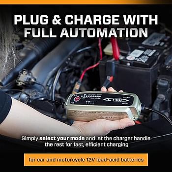 CTEK MXS 5.0, Battery Charger 12V With Built In Temperature Compensation, Motorcycle And Car Charger, Smart Battery Charger, Battery Maintainer With Reconditioning Mode And Dedicated AGM Mode