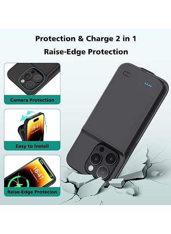 Battery Case for iPhone 15 Pro Max, 2024 Newest 7000mAh Portable Protective Charging Case Compatible with iPhone 15 Pro Max (6.7 inch) Rechargeable Extended Battery Charger Case (Black)