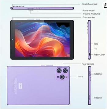 C idea 9 inch Tablet, Android 12.0 Tablet with SIM Card Slot and Wifi/5G LTE 8GB RAM,512GB ROM Storage Dual 5MP+8MP Camera HD IPS Display,CM915 (Purple)