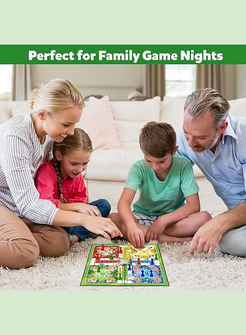 2-in-1 Ludo and Snakes Ladders Board Game Set Jungle Adventure Theme- 4 Players Fun Family Game with Dice Shaker - Foldable 14 inch Travel Gameboard Toy