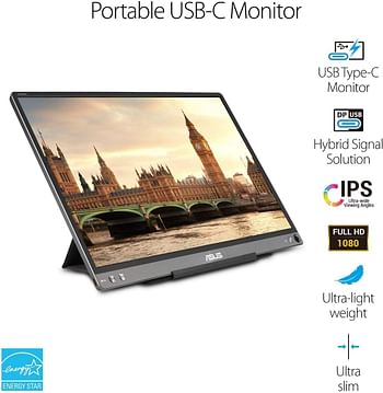 ASUS ZenScreen MB16ACE 15.6 Inch  Portable USB Type-C Monitor Full HD (1920 x 1080) IPS Eye Care with Lite Smart Case External screen for laptop