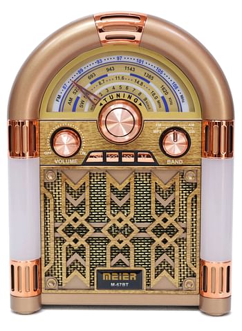 Meier M-68BT Portable 3-Band Am FM Sw Radio, TF Card and MP3 Player, Rechargeable Speaker, Bluetooth Retro Design The Stage Lights