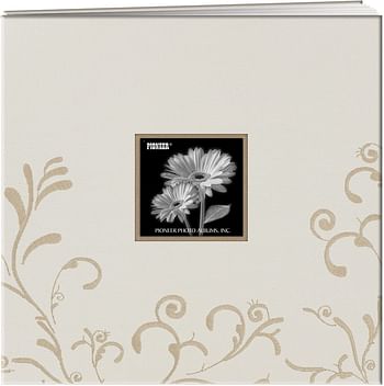 Pioneer MB10CES-W 12" X 12" Scroll Embroidery Fabric Postbound Memorybook With Window, Ivory