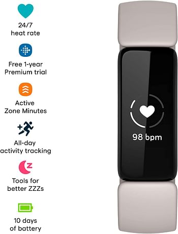 Fitbit Inspire 2, Health & Fitness Tracker with a Free 1-Year Fitbit Premium Trial, 24/7 Heart Rate & up to 10 Days Battery - Lunar White/Black