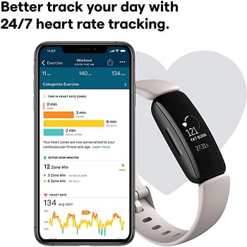 Fitbit Inspire 2, Health & Fitness Tracker with a Free 1-Year Fitbit Premium Trial, 24/7 Heart Rate & up to 10 Days Battery - Lunar White/Black