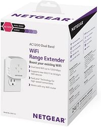 موسع نطاق واي فاي ثنائي النطاق من NETGEAR AC1200 802.11ac EX6110-100UKS عزز شبكة WiFi الحالية لديك عزز نطاق شبكة WiFi الخاصة بك إلى كل ركن من أركان منزلك للحصول على أقصى أداء لشبكة WiFi - أبيض.