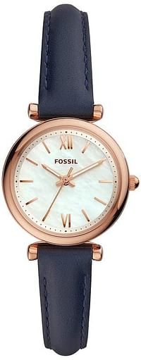 Fossil Carlie Mini Women's Mother Of Pearl Dial Leather Analog Watch - ES4502 - Navy - 28mm.