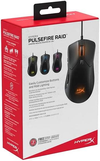 HyperX HX-MC005B Pulsefire Raid Gaming Mouse With Customizable RGB Lighting - Black