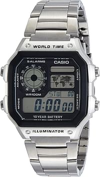 ساعة يد بسوار ستانلس ستيل ومينا رقمية للرجال من كاسيو - AE1200WHD-1AV, فضى