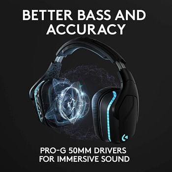 Logitech G935 Wireless Gaming Headset, 7.1 Surround Sound, DTS Headphone:X 2.0, 50mm Pro-G Drivers, 2.4 GHz, Flip-to-Mute Mic, Lightsync RGB, G-Keys, PC/Mac/Xbox One/PS4/Nintendo Switch - Black/Blue