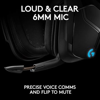 Logitech G935 Wireless Gaming Headset, 7.1 Surround Sound, DTS Headphone:X 2.0, 50mm Pro-G Drivers, 2.4 GHz, Flip-to-Mute Mic, Lightsync RGB, G-Keys, PC/Mac/Xbox One/PS4/Nintendo Switch - Black/Blue