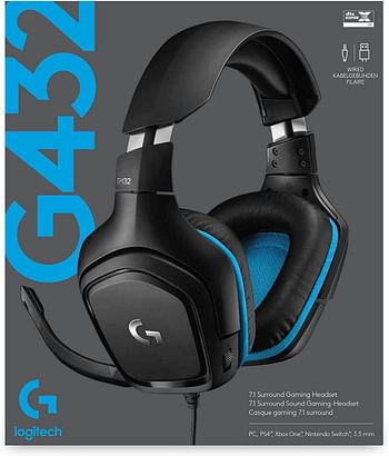 Logitech G432 Wired Gaming Headset, 7.1 Surround Sound, DTS Headphone:X 2.0, 50 mm Audio Drivers, USB and 3.5 mm Audio Jack, Flip-to-Mute Mic, Lightweight, PC/Mac/Xbox One/PS4/Nintendo Switch - Black/G432/Black