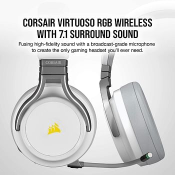 CORSAIR VIRTUOSO RGB WIRELESS High-Fidelity Gaming Headset, White, CA-9011186-NA