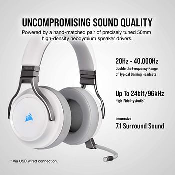 CORSAIR VIRTUOSO RGB WIRELESS High-Fidelity Gaming Headset, White, CA-9011186-NA