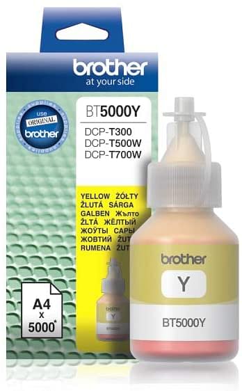 BROTHER Genuine BT5000Y Ultra High Yield Yellow Ink Bottle for Ink Tank Printers, 5 x 12.2 x 6.2 cm, BT5000Y, BG BT5000Y
